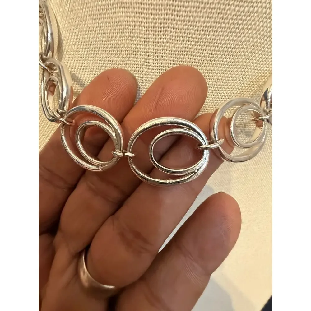 Vintage Silver Tone Double Oval Link Choker Necklace